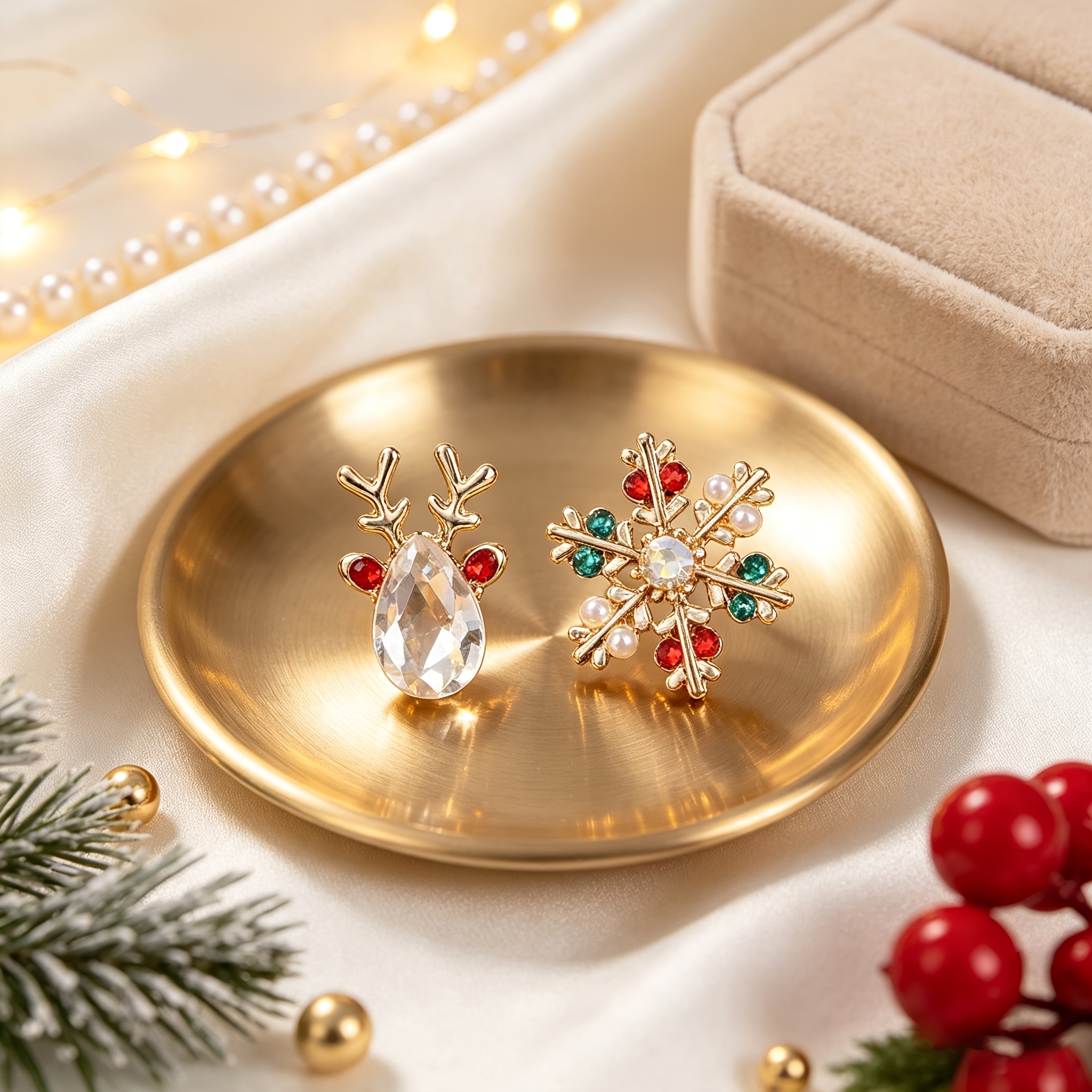 Women's Deer Head with Snowflake Stud Earrings